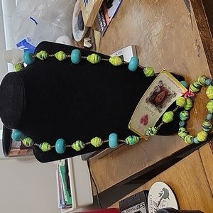 Handcrafted Haitian recycled paper and beaded necklace and bracelet set